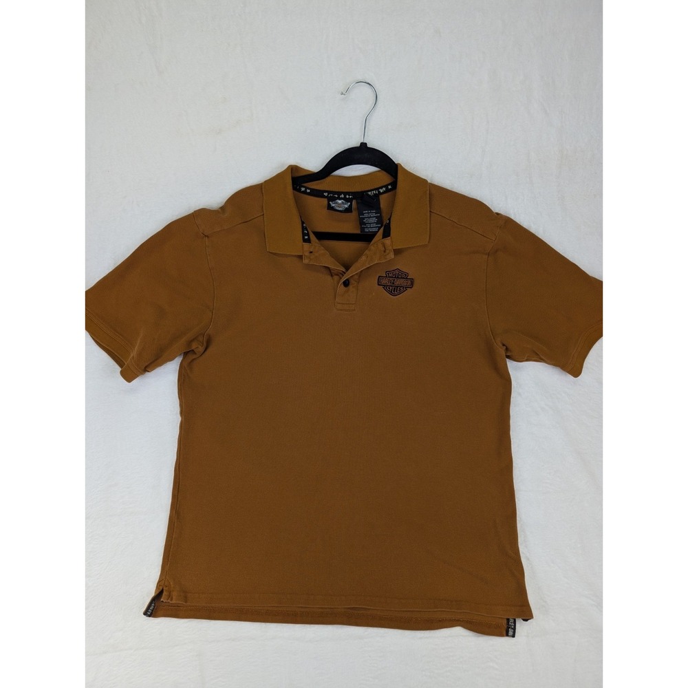 Vintage Harley Davidson Polo Shirt Men Large Brown Motorcycle Embroidered